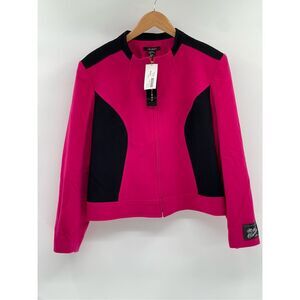 Louben Jacket Blazer Women Size 16‎ Pink Black Wool Cashmere Full Zip New